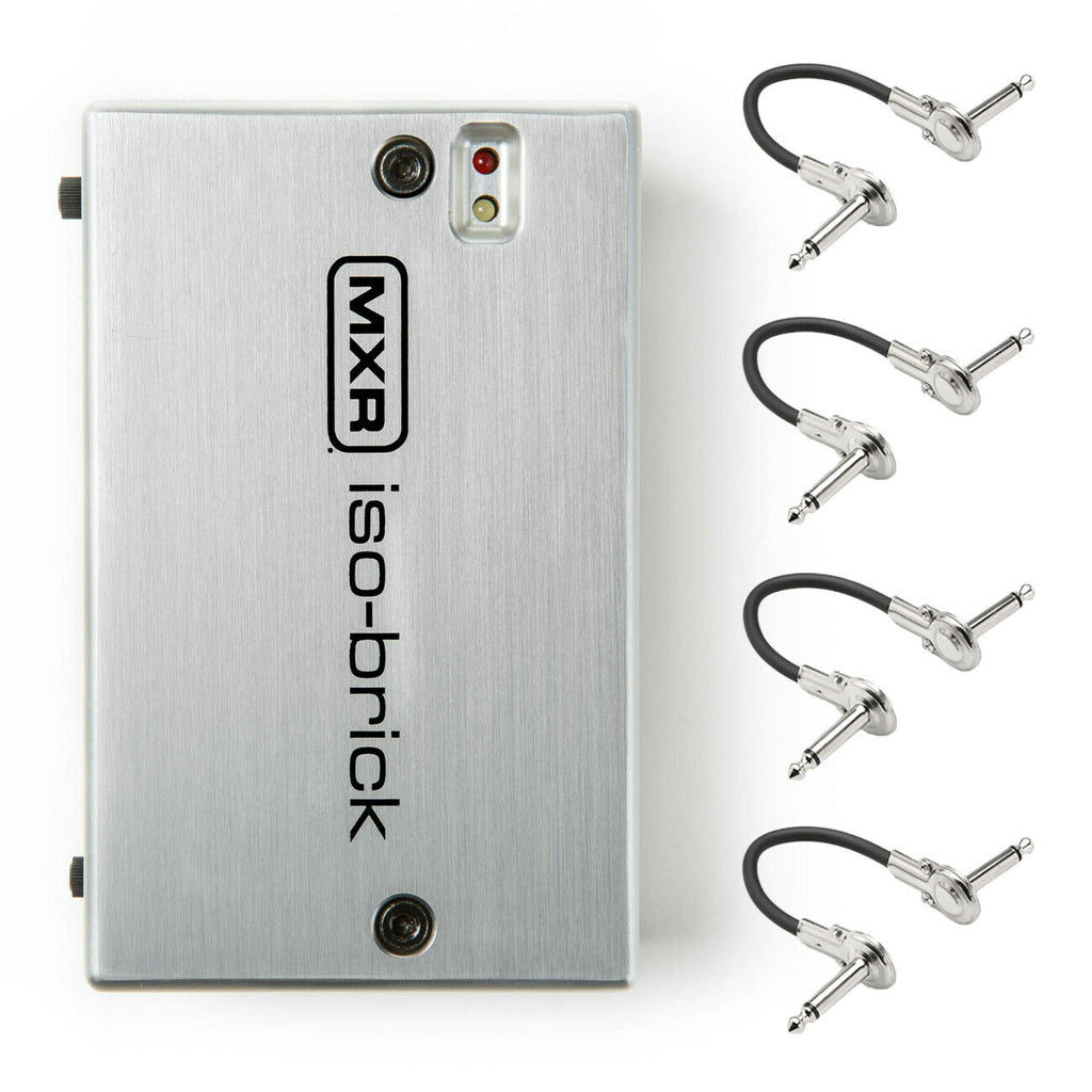 MXR M238 Iso-Brick power supply — silver enclosure with four included patch cables