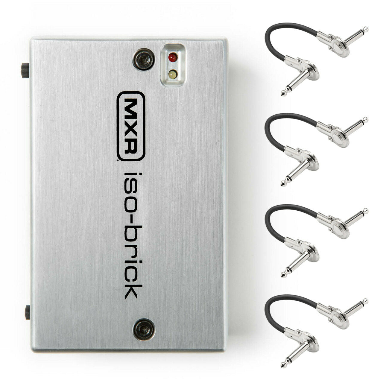 MXR M238 Iso-Brick power supply — silver enclosure with four included patch cables