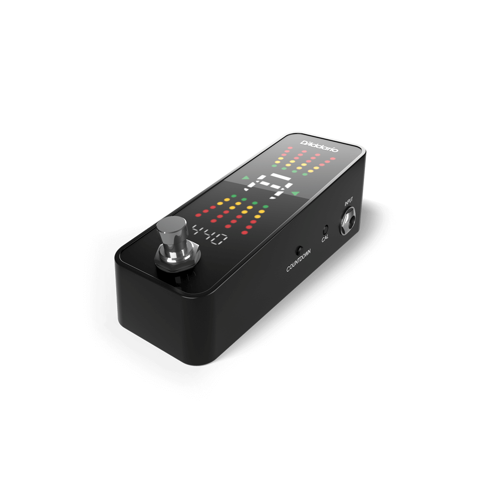 D'Addario Pedal Tuner Plus CT-23 — side jacks and footswitch detail
