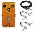 One Control Honey Bee Overdrive guitar pedal — orange enclosure with included cables