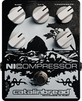 Catalinbread Nicompressor compressor pedal — black enclosure with mountain artwork, top view