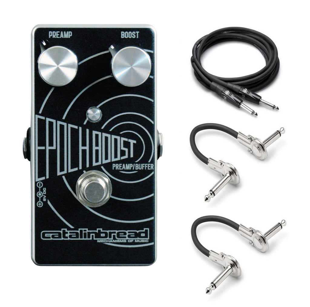 Catalinbread Epoch EP-3 preamp boost pedal — black enclosure with included cables