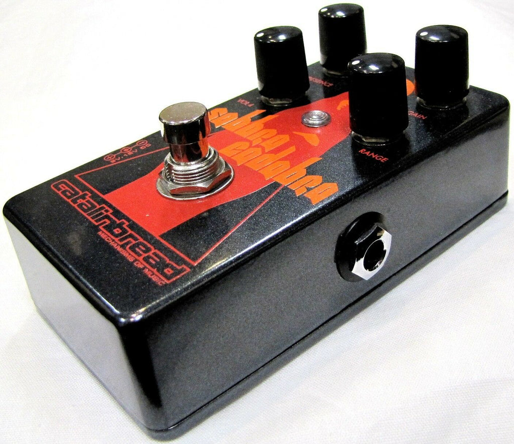 Catalinbread Sabbra Cadabra treble boost pedal — side angle view