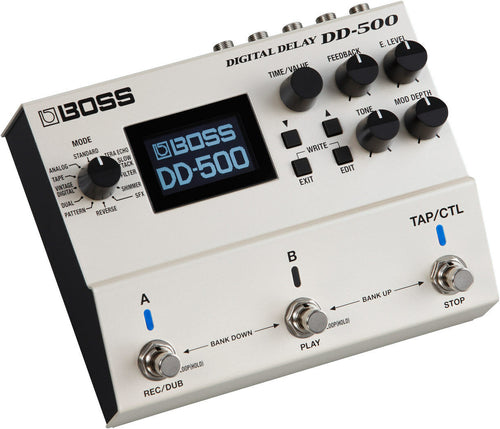 Boss DD-500 Digital Delay pedal - white enclosure, top angled view