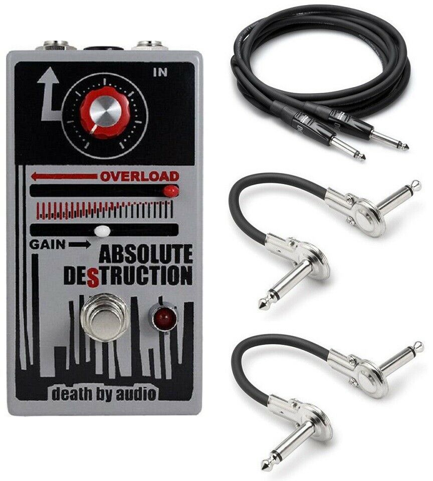Death By Audio Absolute Destruction fuzz pedal with included guitar and patch cables