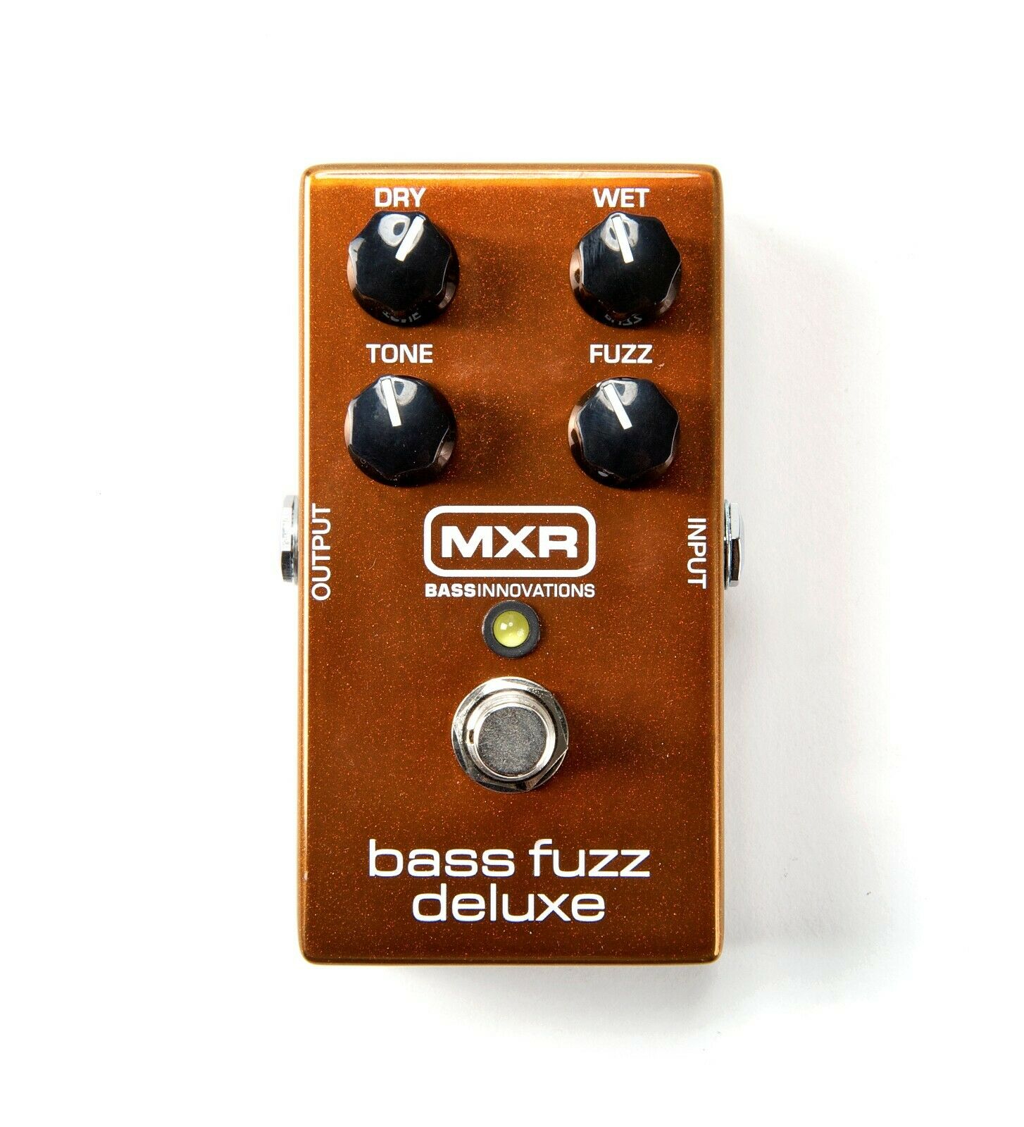 MXR M84 Bass Fuzz Deluxe pedal — copper-orange enclosure with Dry, Wet, Tone, Fuzz knobs