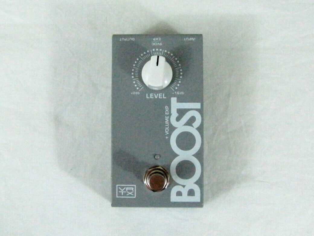 Vertex Boost MKII clean boost pedal — gray enclosure, top view with Level knob and footswitch