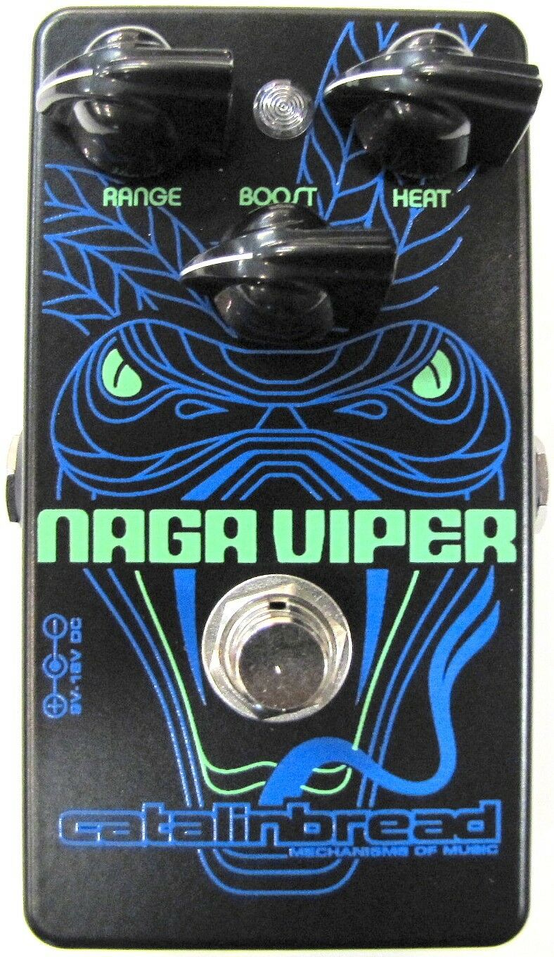 Catalinbread Naga Viper treble boost guitar pedal - black enclosure with blue snake art