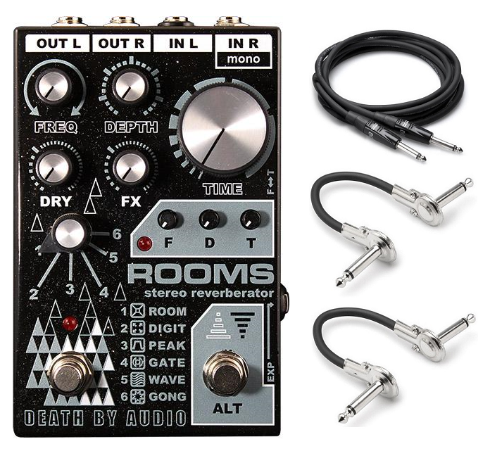 Death by Audio Rooms stereo reverb pedal, black, with included patch and guitar cables