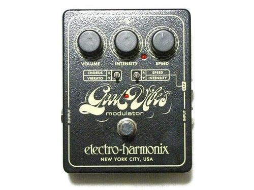 Electro-Harmonix Good Vibes analog modulator pedal — front view, black enclosure