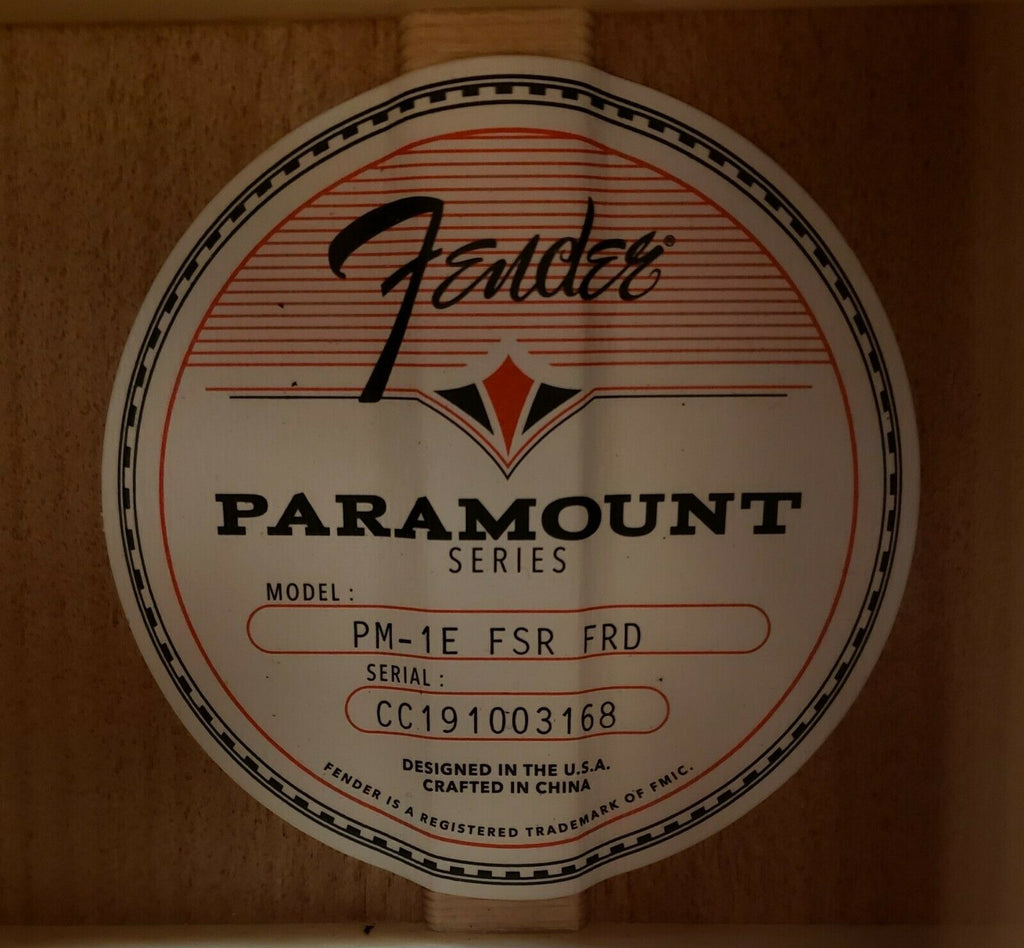 Fender Paramount PM-1E FSR acoustic-electric guitar — soundhole and rosette detail