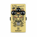 Keeley El Rey Dorado distortion overdrive guitar pedal — gold enclosure with Drive, Tone, Level knobs and warrior mask art