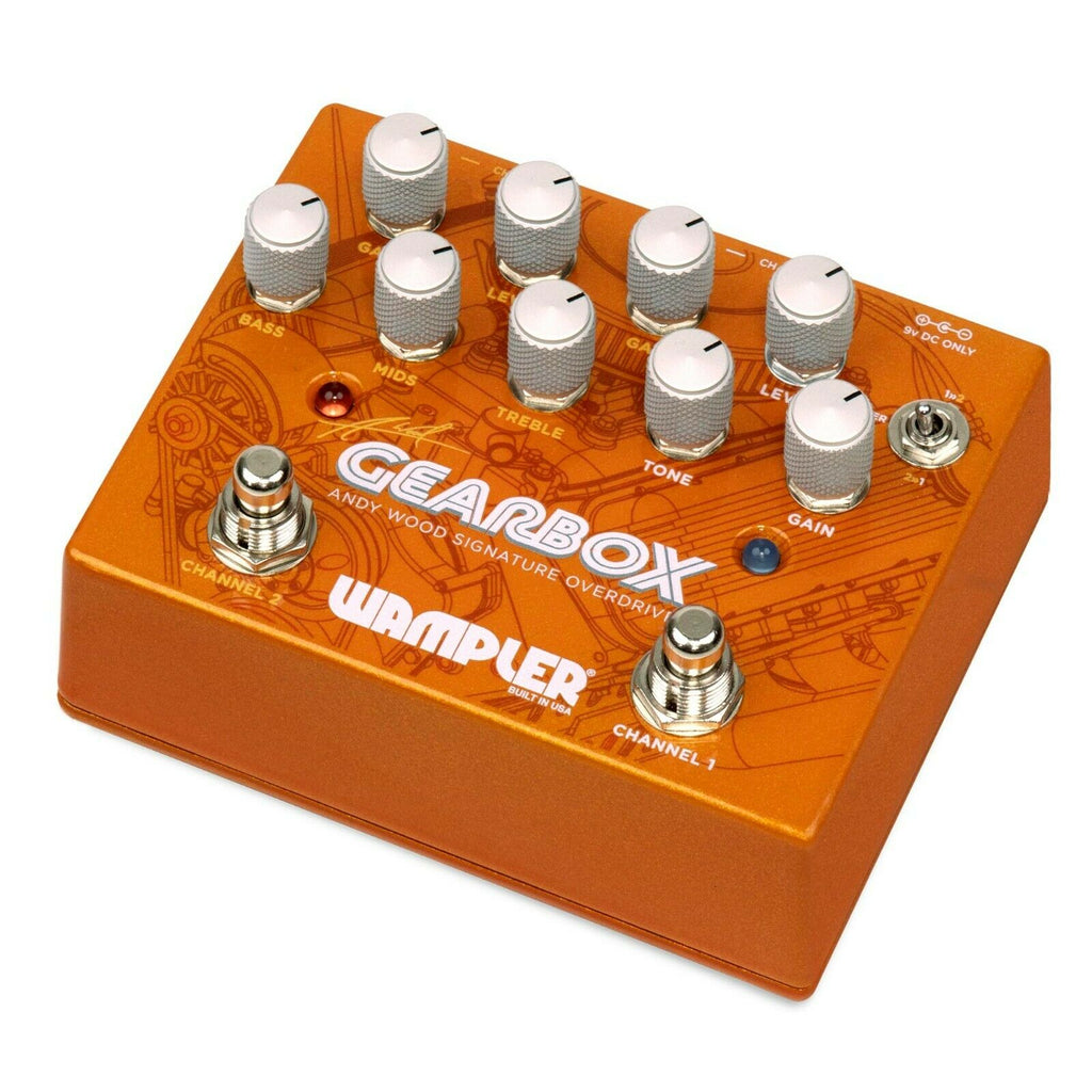 Wampler Gearbox Andy Wood dual overdrive pedal — angled control view
