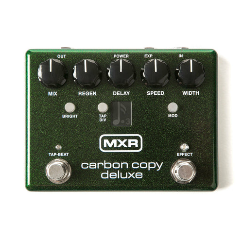 MXR M292 Carbon Copy Deluxe analog delay pedal - green sparkle enclosure with five knobs