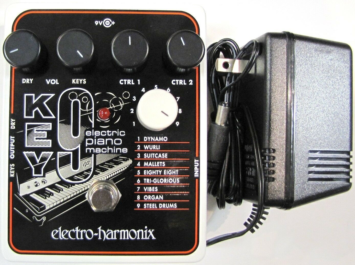 Electro-Harmonix KEY9 Electric Piano Machine pedal, black, with included 9.6DC power supply