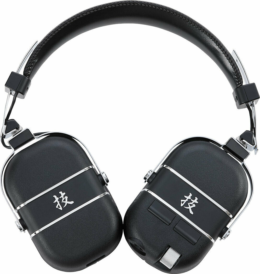 Boss Waza-Air wireless guitar headphone amp — black over-ear headphones with chrome accents and Waza kanji logo