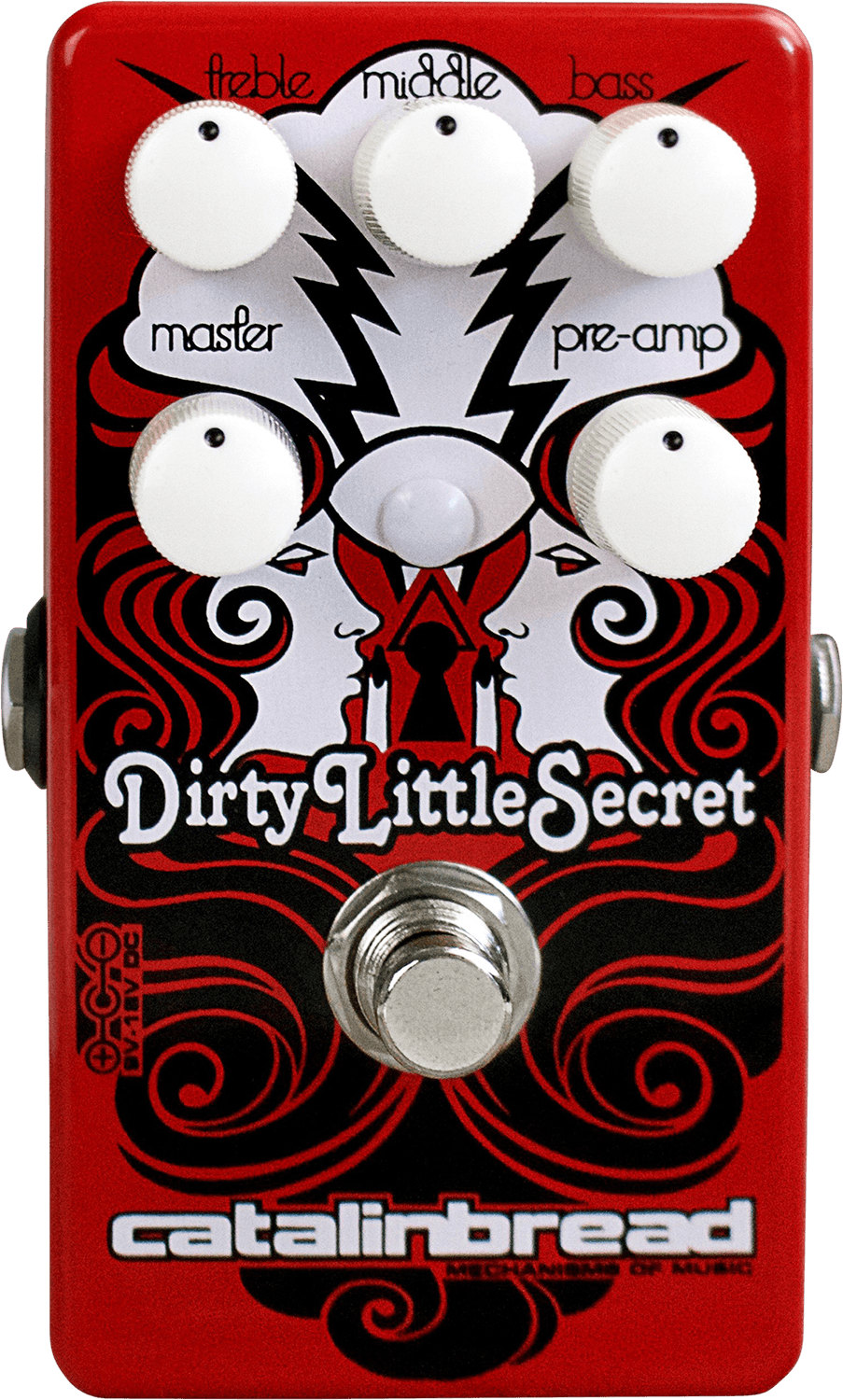 Catalinbread Dirty Little Secret Red Mod overdrive pedal, red chassis with five knobs