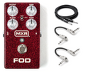MXR M251 FOD Drive overdrive pedal with guitar and patch cables — red glitter enclosure front view
