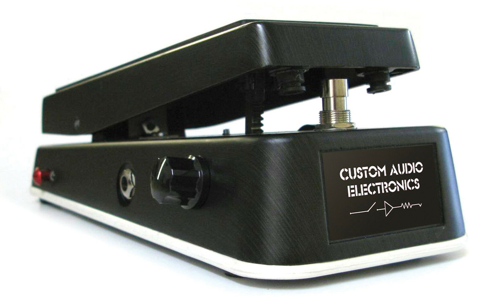 MXR MC404 CAE Dual Inductor Wah pedal — black enclosure side view with Custom Audio Electronics branding