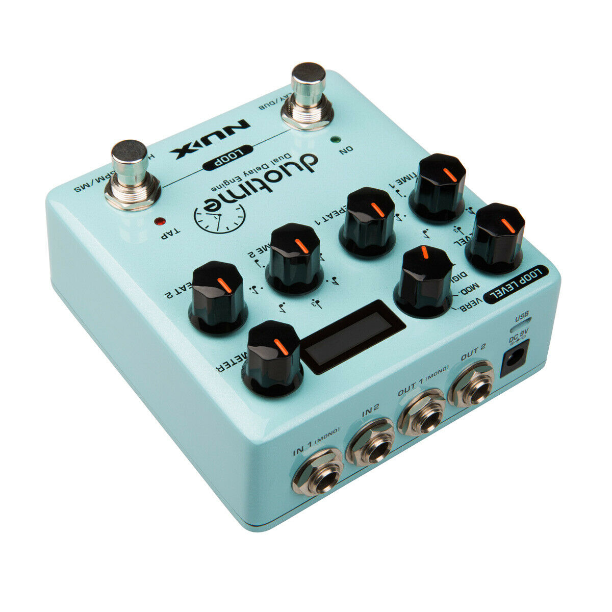 NUX Duotime NDD-6 delay pedal — delay type selector close-up