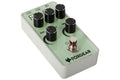 Foxgear Fenix overdrive pedal — green and silver angled front view