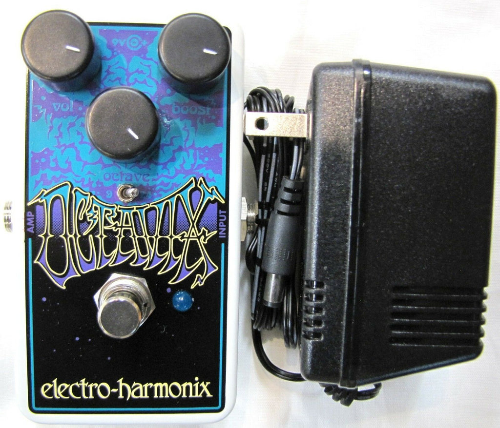 Electro-Harmonix Octavix Octave Fuzz pedal — front view with power supply