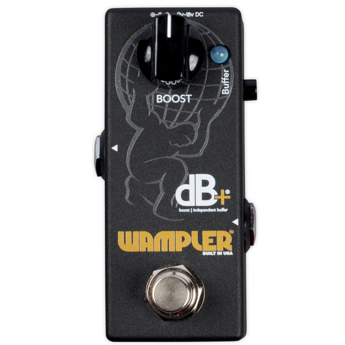 Wampler dB+ boost and independent buffer pedal — black micro enclosure, front view