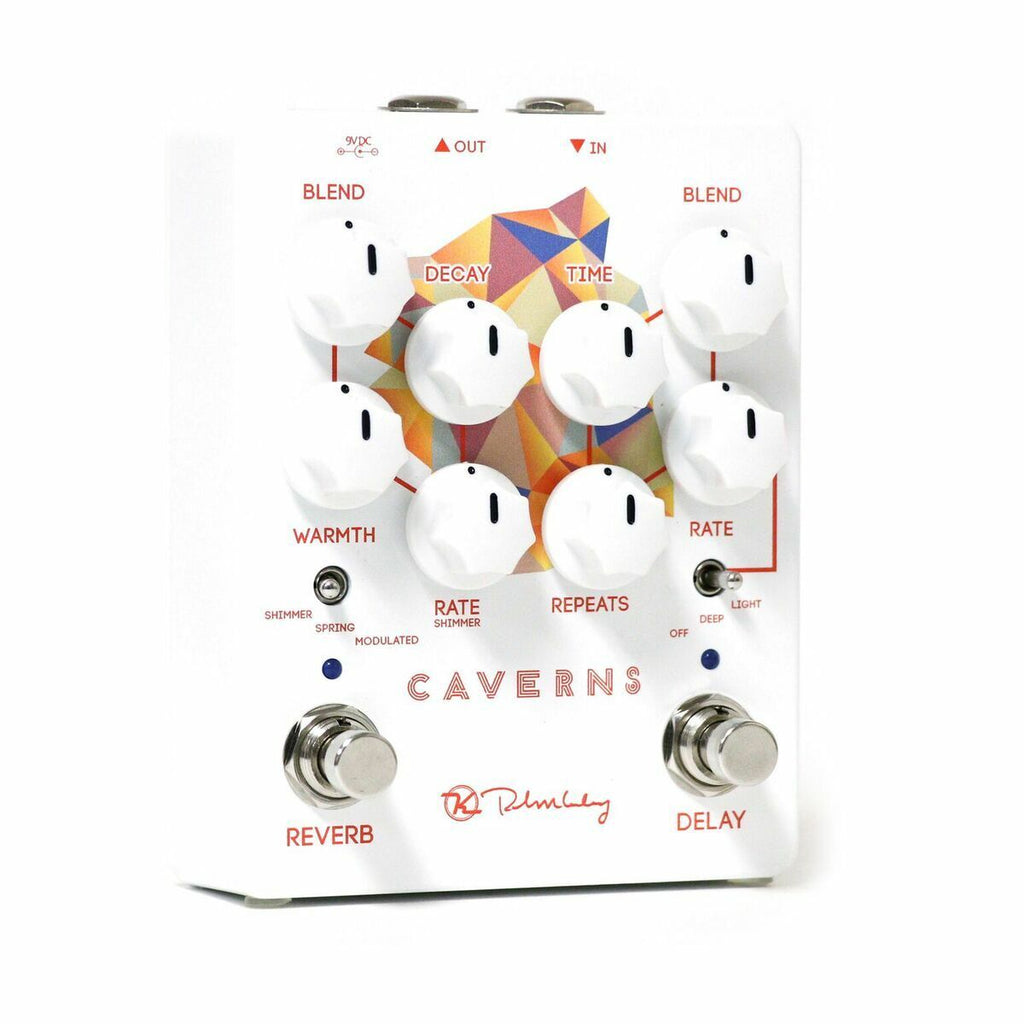 Keeley Caverns Delay Reverb V2 guitar pedal — white enclosure, front view