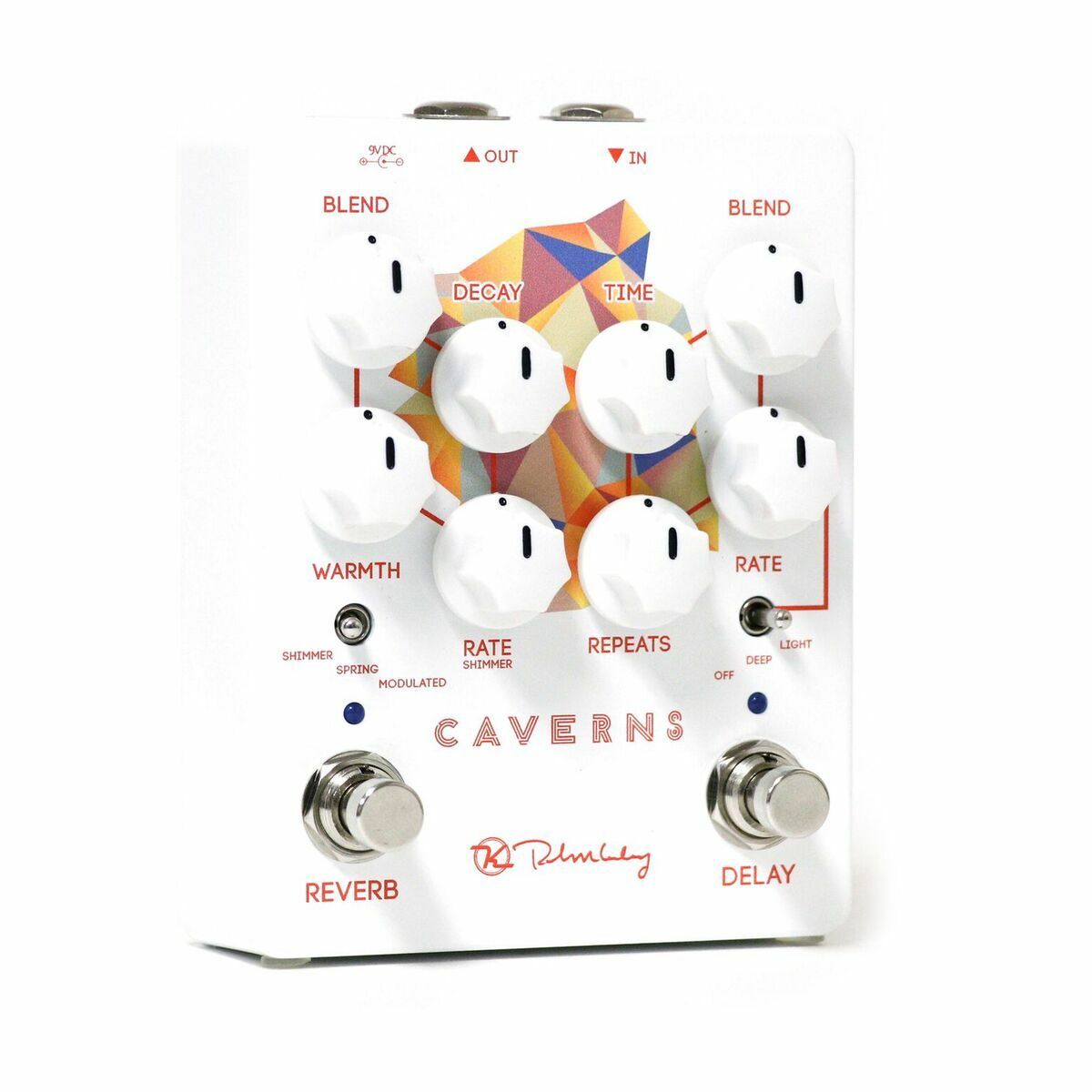 Keeley Caverns Delay Reverb V2 guitar pedal — white enclosure, front view