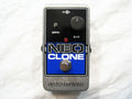 Electro-Harmonix Neo Clone analog chorus pedal — silver enclosure with blue label, top view