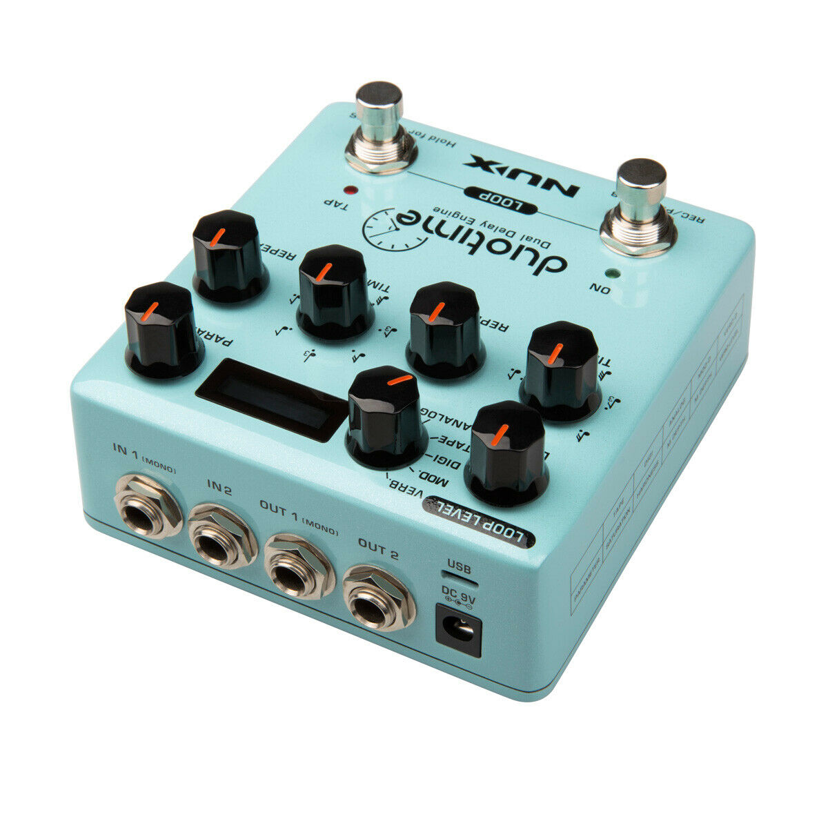 NUX Duotime NDD-6 delay pedal — OLED display detail