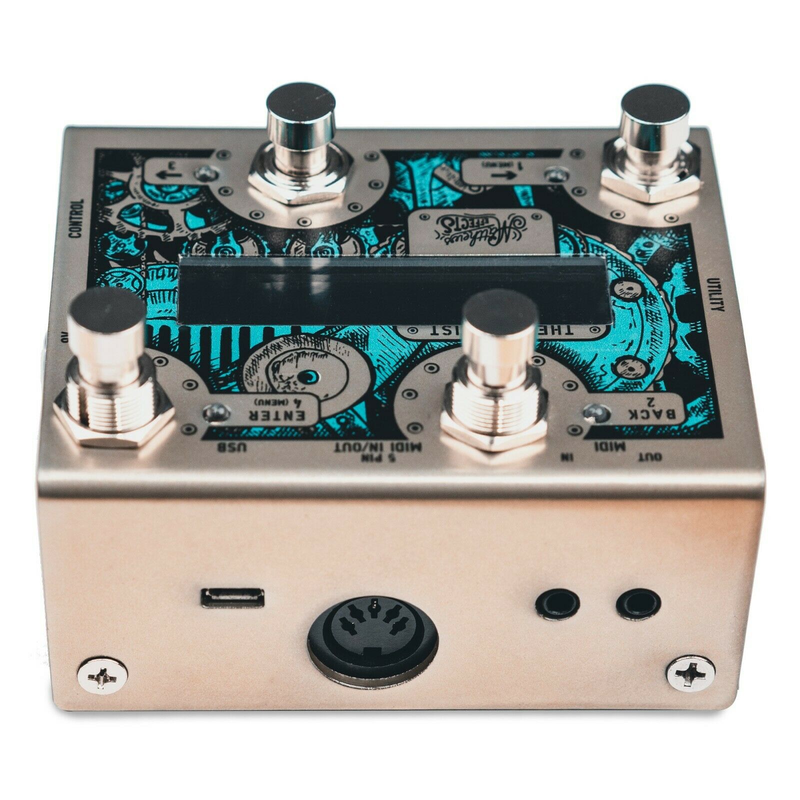 Matthews Effects The Futurist MIDI controller — rear MIDI and USB ports