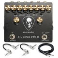 Amptweaker Big Rock Pro II distortion preamp pedal — charcoal enclosure with skull graphic and bundled cables