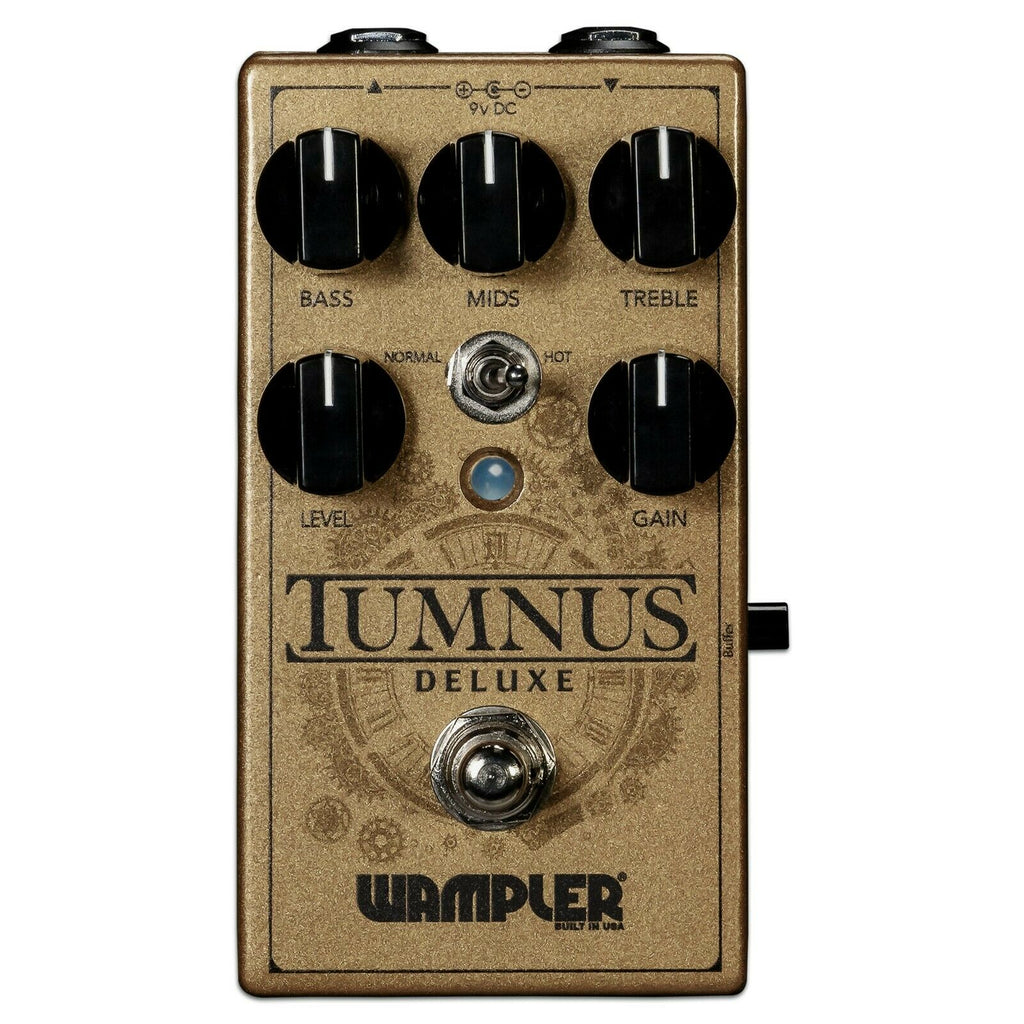 Wampler signature overdrive pedal, blue enclosure top view with controls