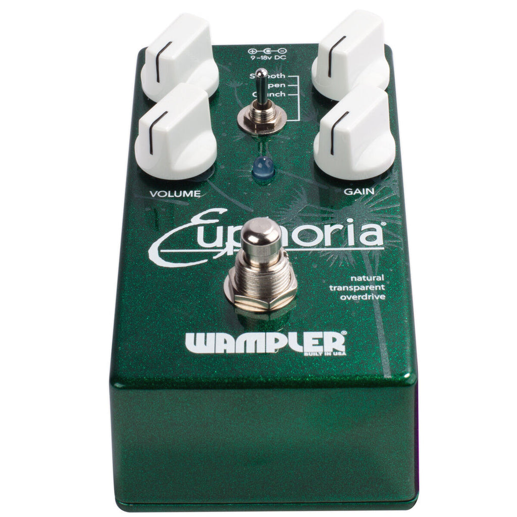 Wampler Euphoria Overdrive — 3/4 front view showing Smooth/Open/Crunch toggle