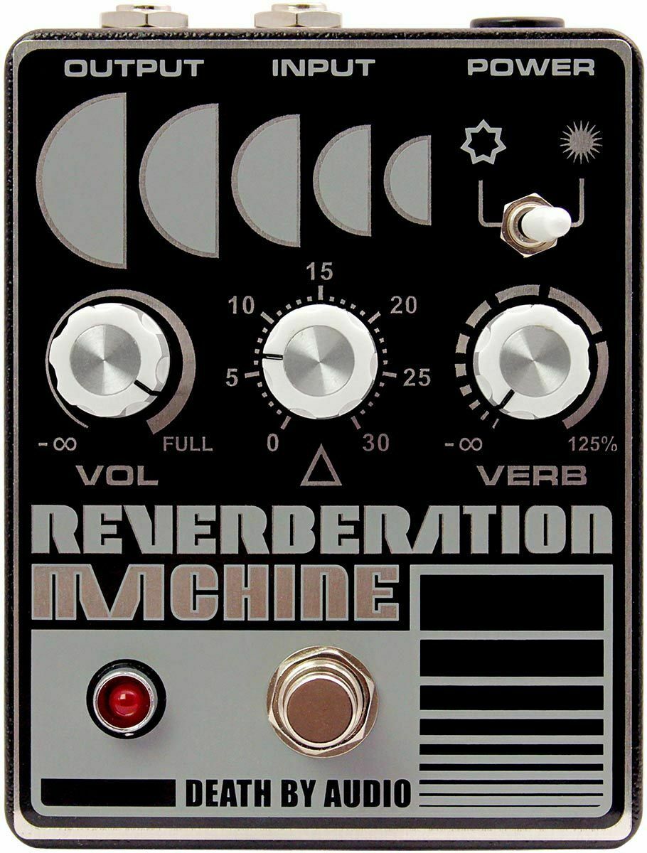 Death By Audio Reverberation Machine reverb pedal — black enclosure, top