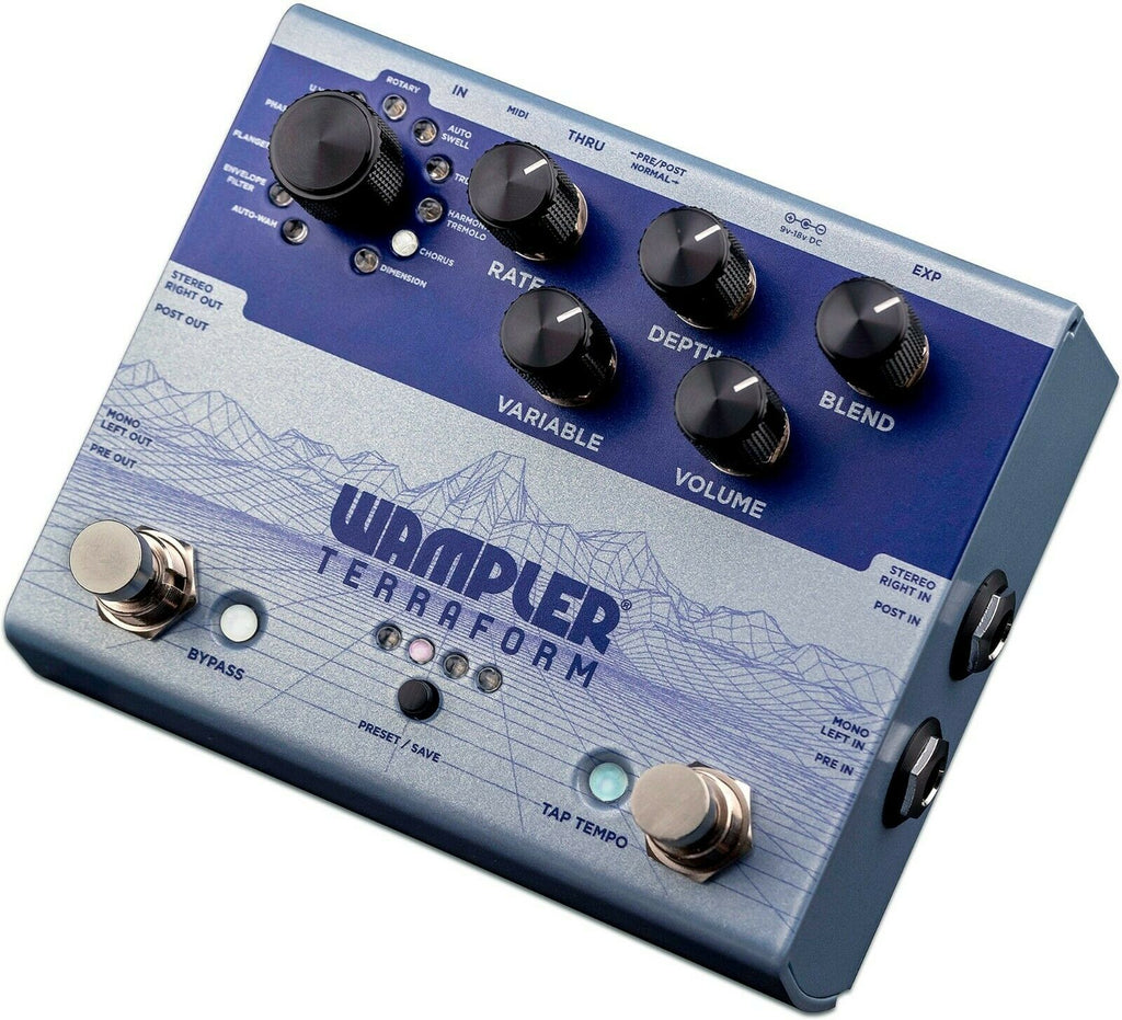 Silver Wampler Terraform modulation pedal side jacks view