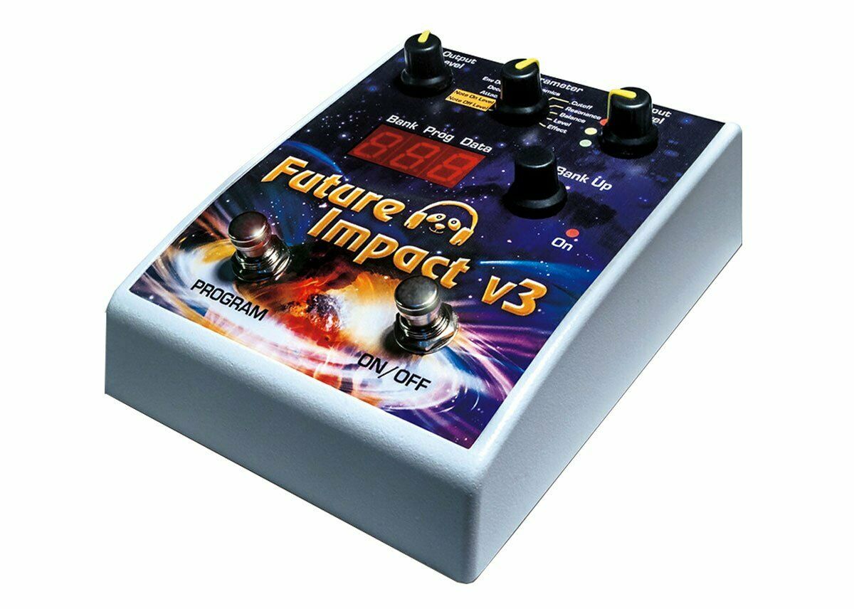 White PandaMidi Future Impact v3 synthesizer pedal front, bottom and right side view