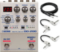 Boss DD-200 digital delay guitar pedal — silver enclosure with cables included