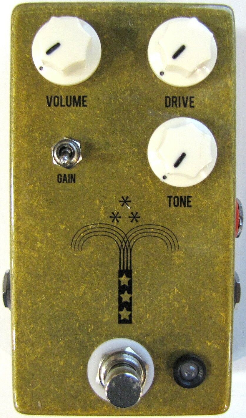 JHS Morning Glory V4 overdrive pedal — gold enclosure, top view of controls