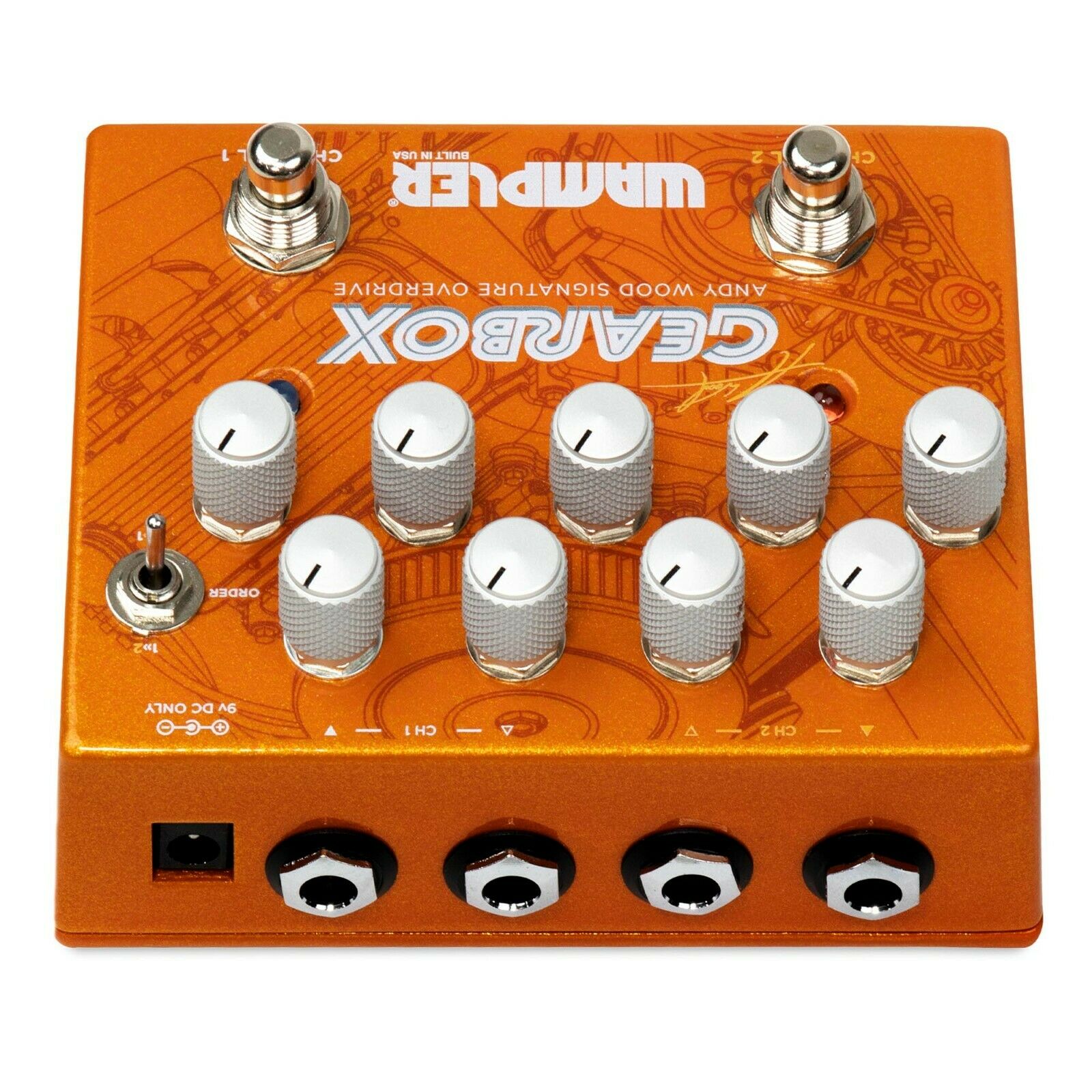 Wampler Gearbox Andy Wood dual overdrive pedal — footswitch view