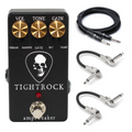 Amptweaker Tight Rock distortion overdrive guitar effects pedal — black enclosure, with Hosa patch cables and guitar cable