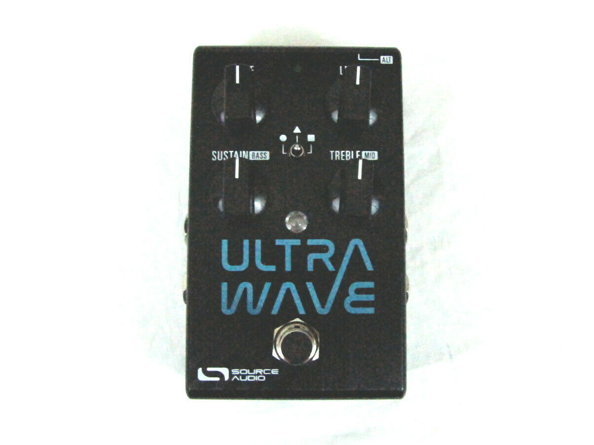Source Audio SA250 Ultrawave multiband processor guitar pedal — black enclosure with Sustain, Treble and blue Ultrawave graphics