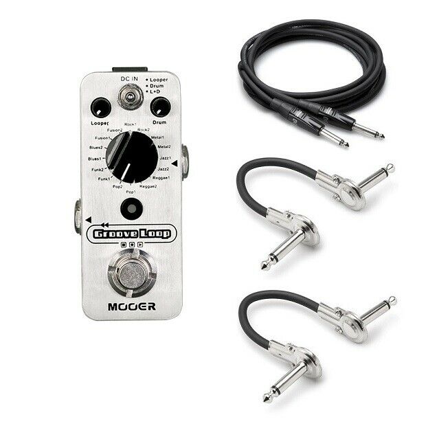 Mooer Groove Loop looper pedal — silver micro enclosure with included cables