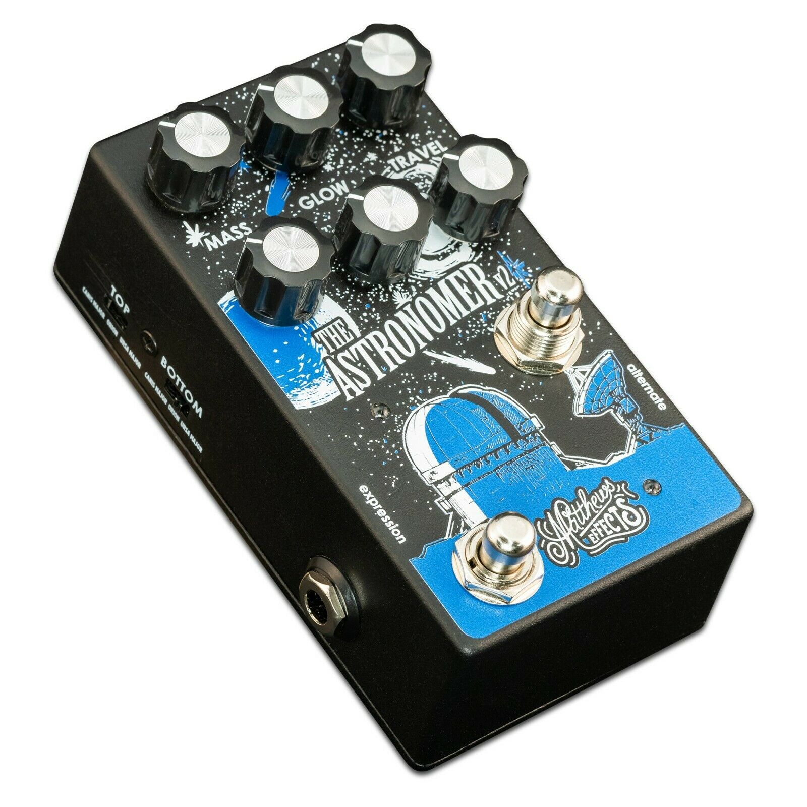 Black Matthews Effects Astronomer V2 reverb pedal angled view