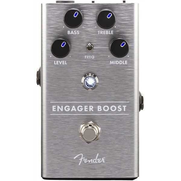 Fender Engager Boost pedal — silver enclosure front view