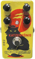 Catalinbread Katzenkonig distortion pedal - yellow enclosure with red and black cat king graphic