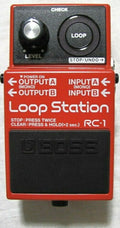 Used Boss RC-1 Loop Station looper pedal, red, top view with loop indicator