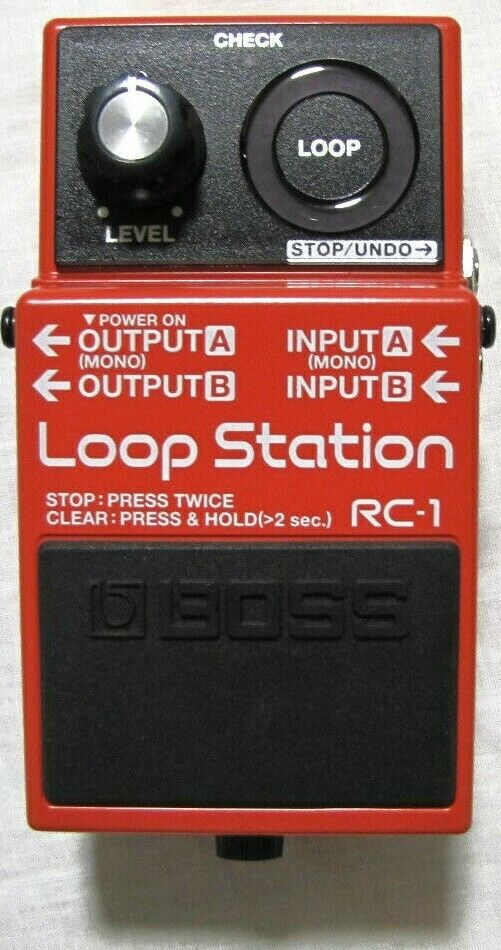 Used Boss RC-1 Loop Station looper pedal, red, top view with loop indicator