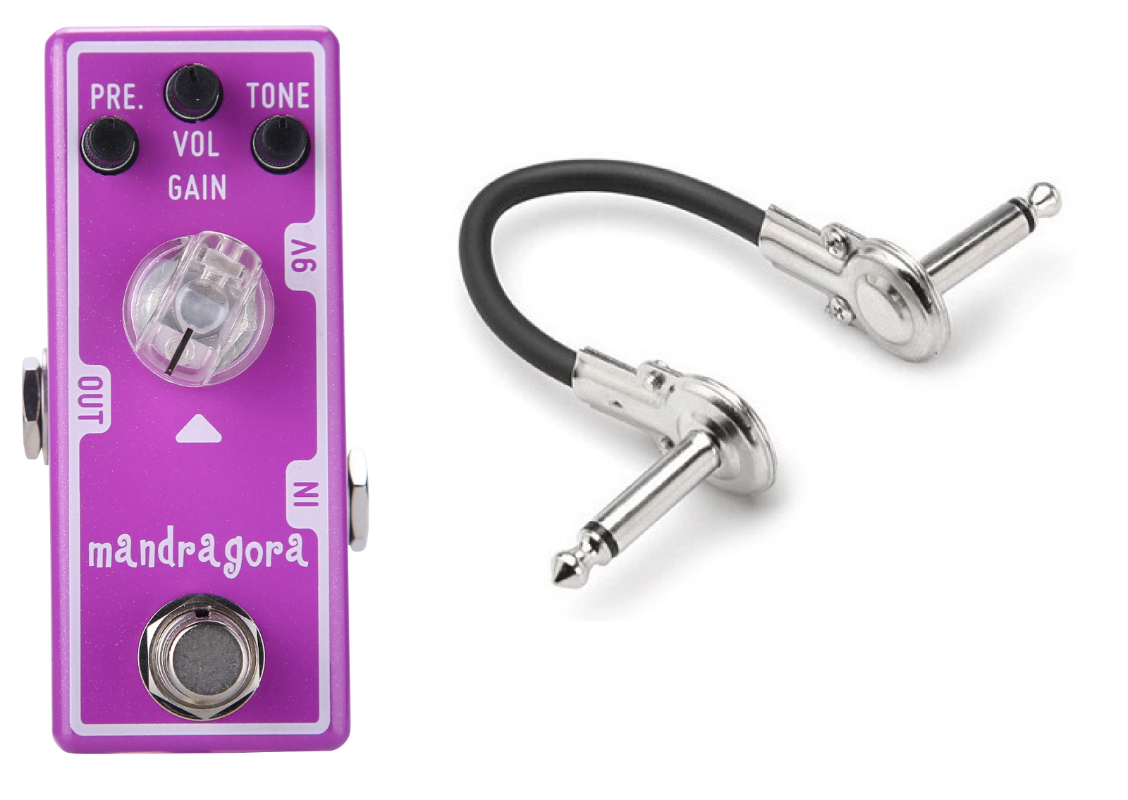 Tone City T5 Mandragora purple overdrive pedal with included Hosa metal patch cable